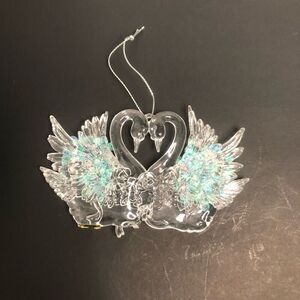 clear plastic swan ornament love swans iridescent sequin 5x3 inches wedding